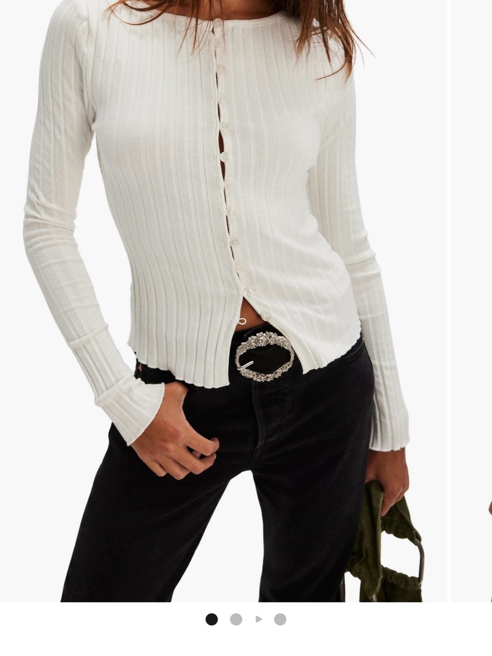 NWT Free People Cream Ribbed Button-Front Long Sleeve Top